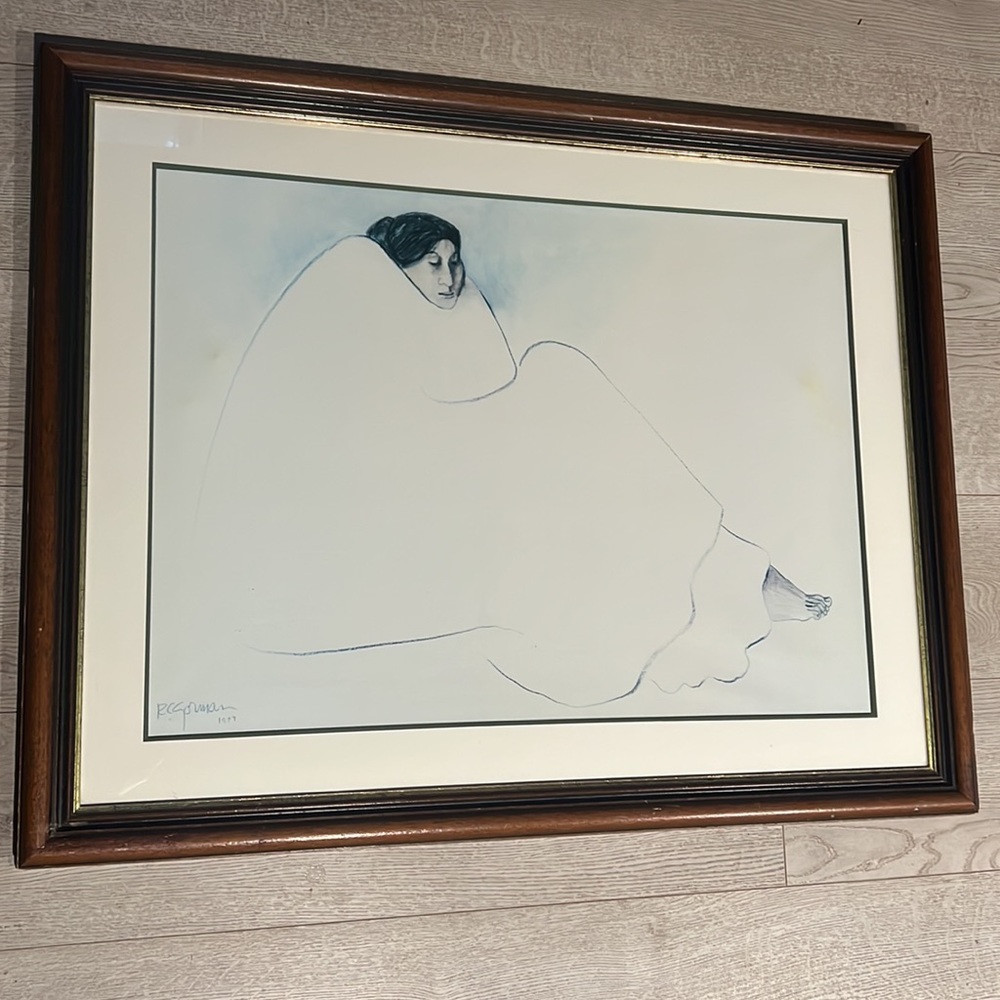 RC Gorman 1977 Woman in Winter Framed Etching Watercolor - signed